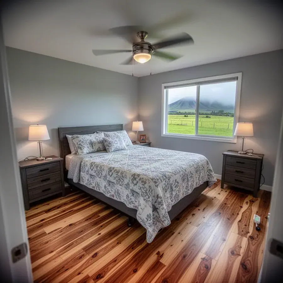 Bed, dresser and nightstands back in their spots Bedroom furniture reset on new laminate in Pukalani home