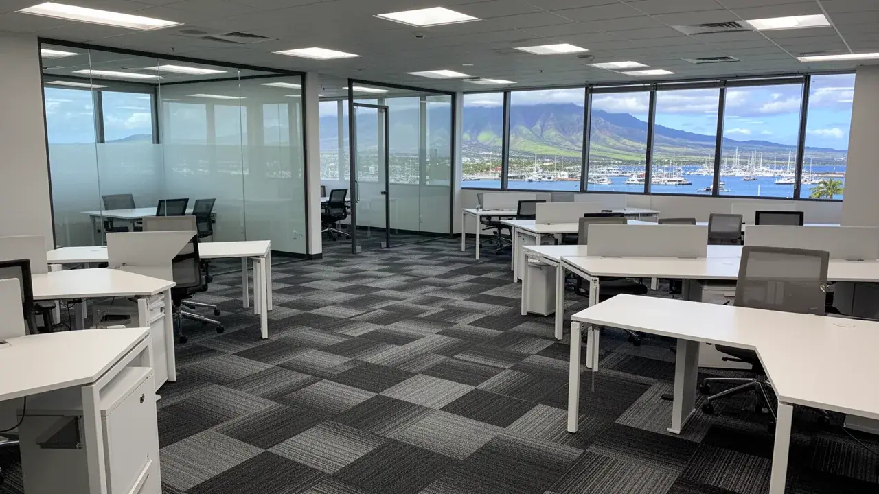 Finished carpet tile floor in Kahului office suite