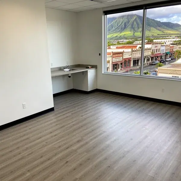 Empty suite ready for its next lease Finished commercial LVT in vacant Wailuku office suite