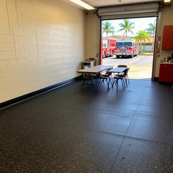 Finished rubber tile floor in Maui fire station