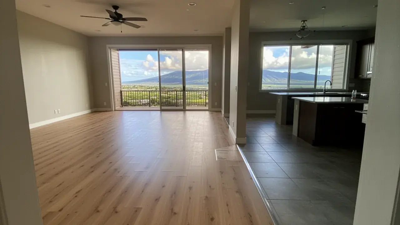 Finished vinyl plank and tile floors in Maui Lani home
