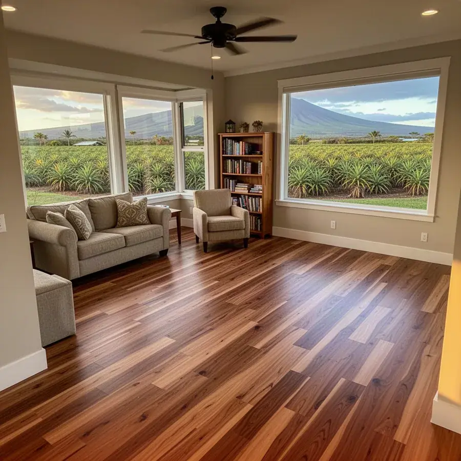 Flat new laminate floor in Haliimaile home living room