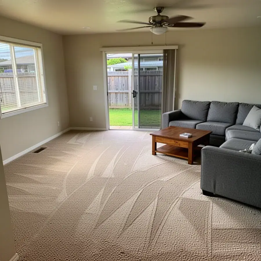 Fresh beige carpet in Kahului tract home living room