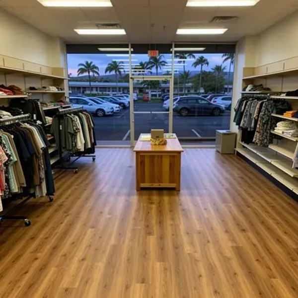 Glue-down luxury vinyl floor in Kahului retail shop