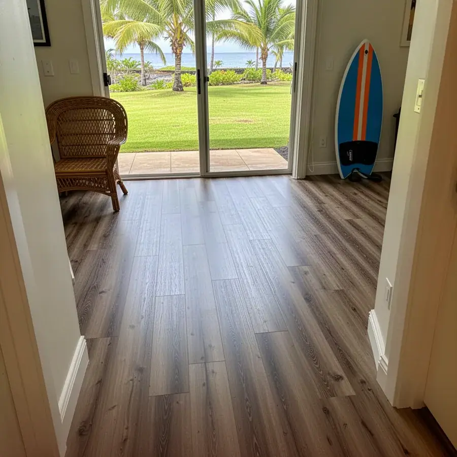 Glue-down vinyl plank floor in ground-floor Kihei condo