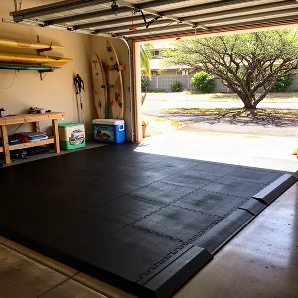 Interlocking rubber tile garage floor in Kihei home