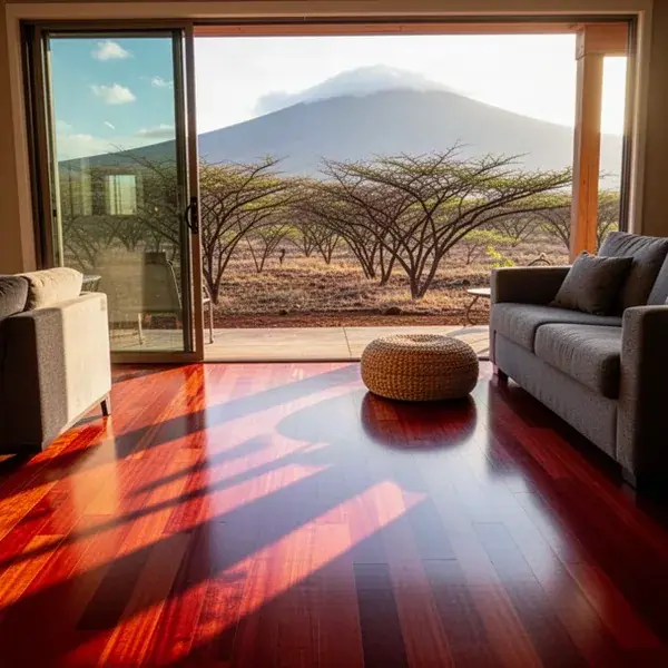 Jatoba hardwood floor in sunny Kihei living room