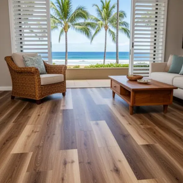 Matched replacement planks in Napili condo living room