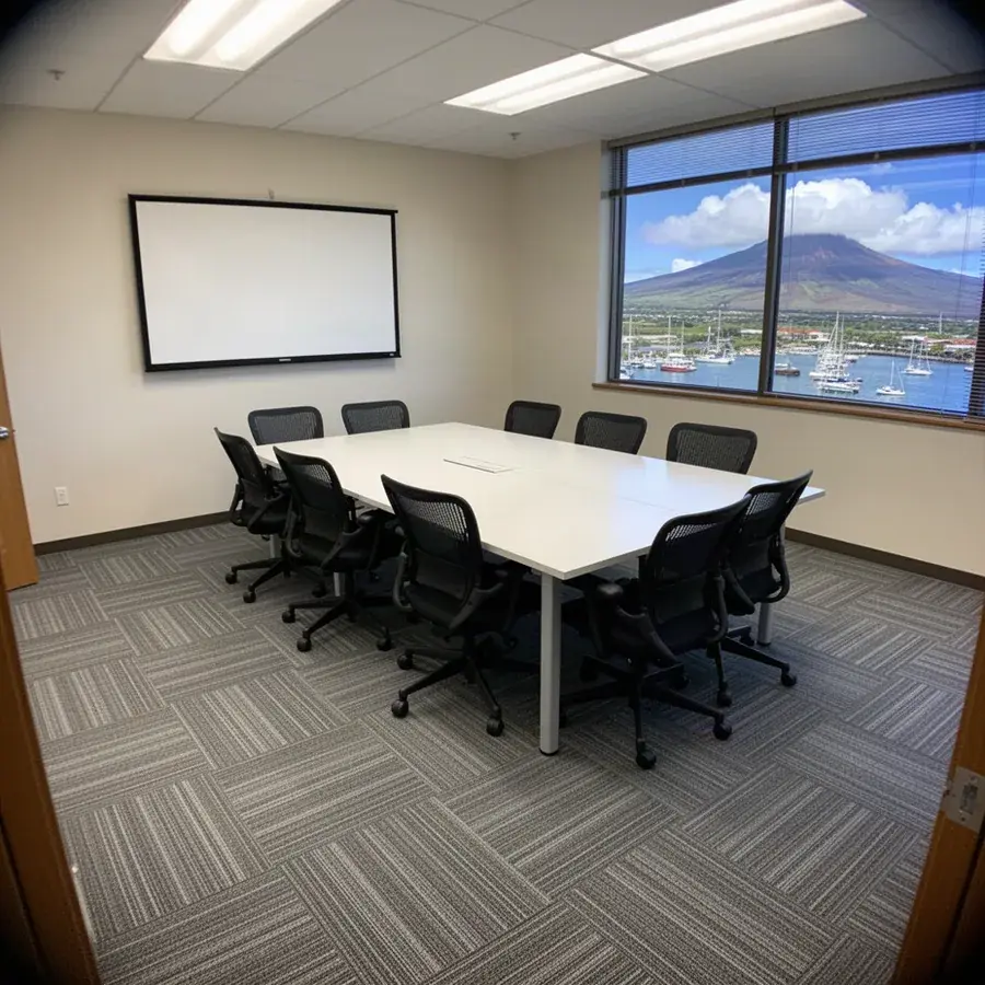 Meeting room finished in modular carpet New carpet tile in Kahului office conference room