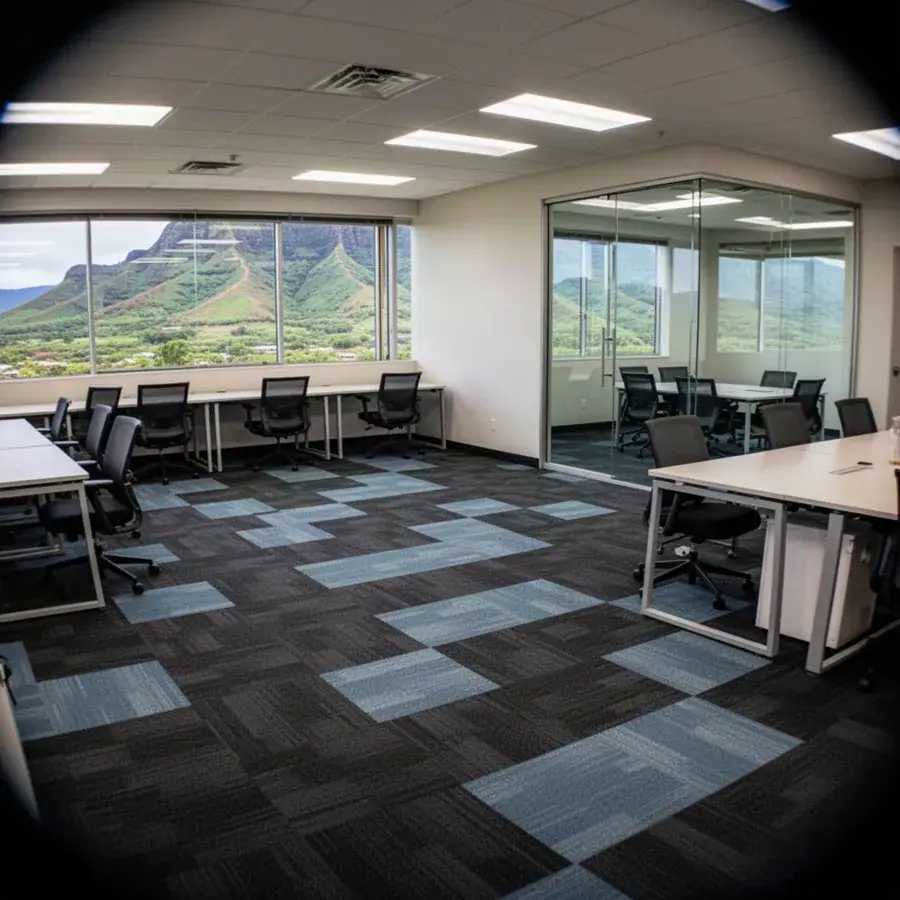 Open office with fresh modular carpet New carpet tile in Wailuku open plan office