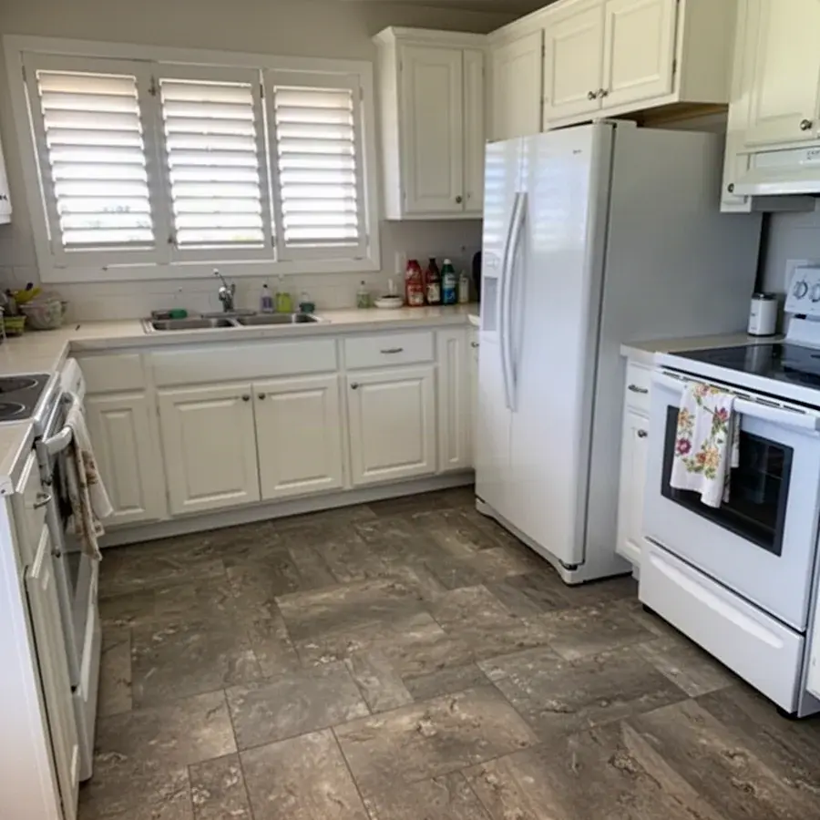 New luxury vinyl tile floor in Kahului kitchen remodel