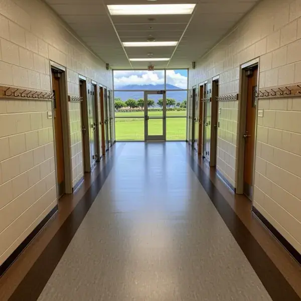 New luxury vinyl tile in Pukalani school hallway