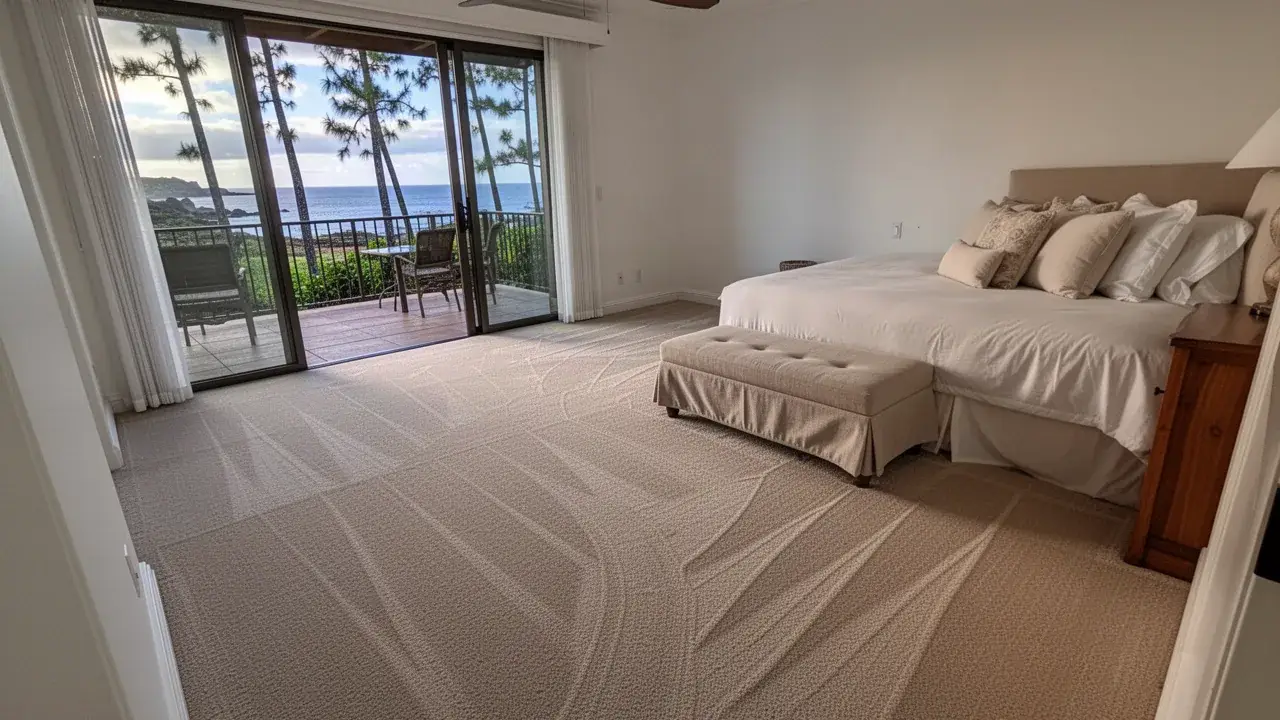 New plush beige carpet in Kapalua villa bedroom