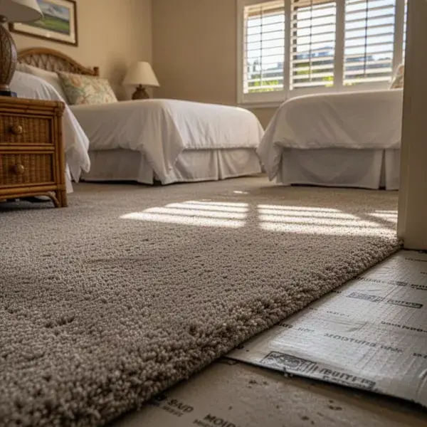 Plush cut pile carpet in Kihei condo guest bedroom
