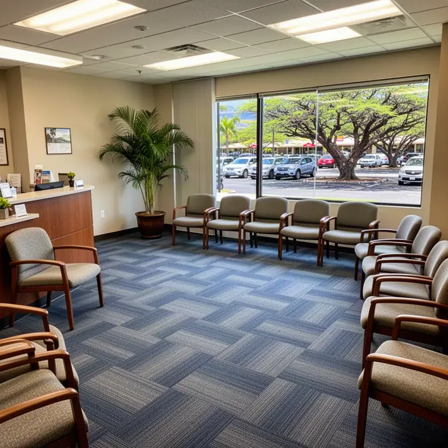 Quarter-turn carpet tile in Kihei medical office