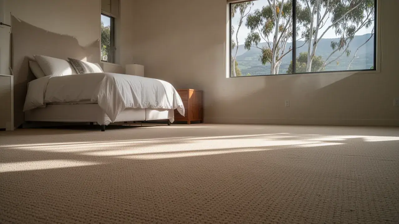 Re-stretched smooth beige carpet in Makawao bedroom