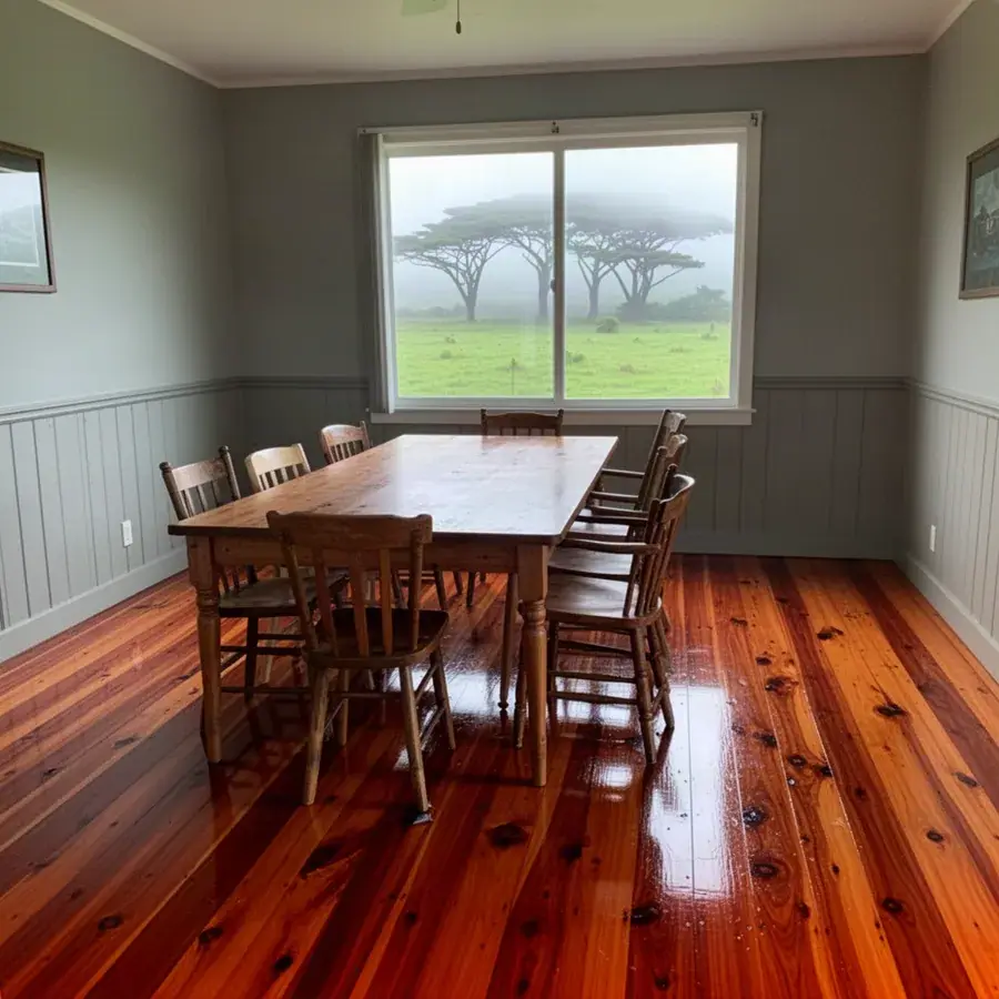 Refinished ohia hardwood floor in Makawao ranch house