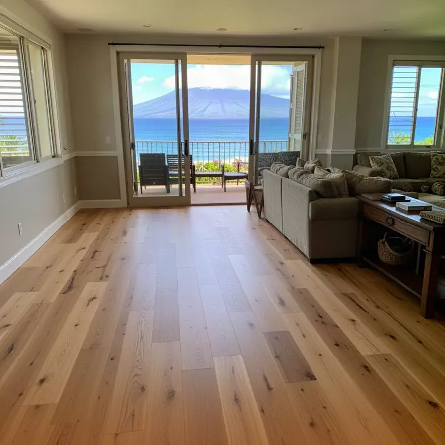 Replaced engineered oak floor after leak in Honokowai condo