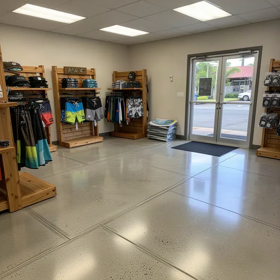 Satin polished concrete floor in Kahului surf shop