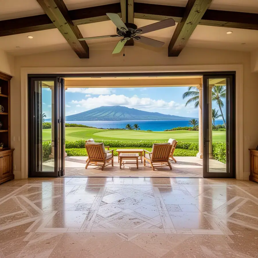Sealed travertine floor in Kapalua villa great room