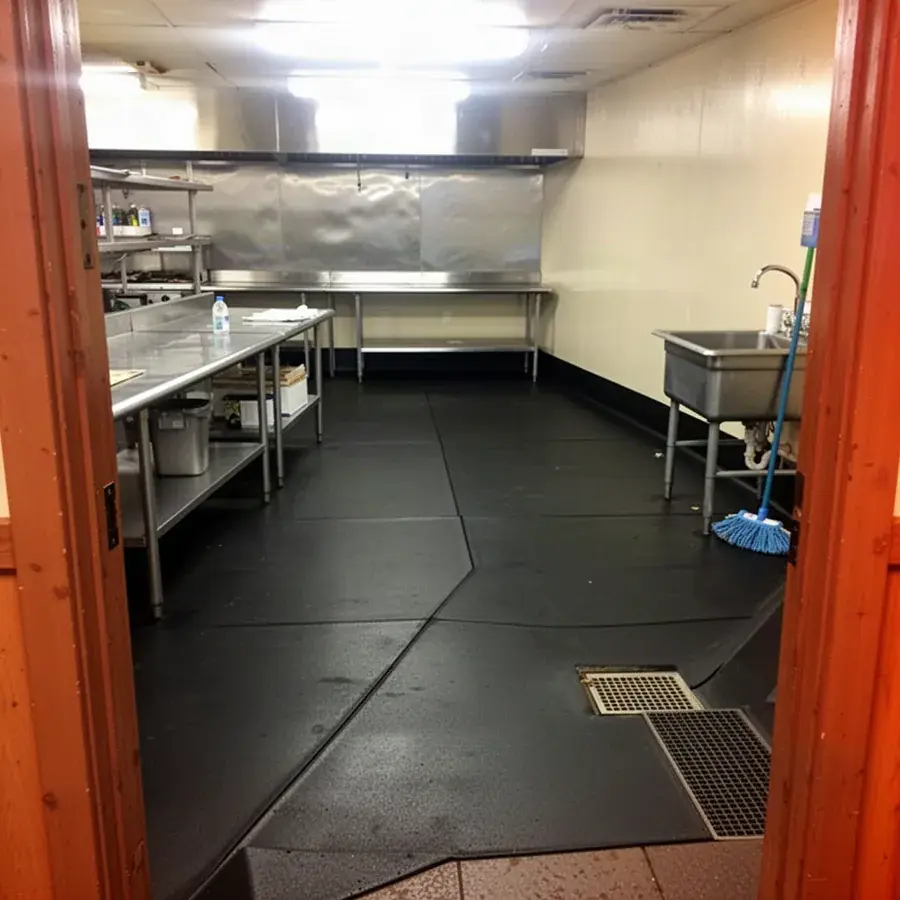 Seamless sheet rubber floor in Lahaina restaurant kitchen
