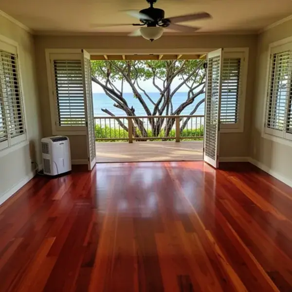 Solid Brazilian cherry floor in Spreckelsville beach home