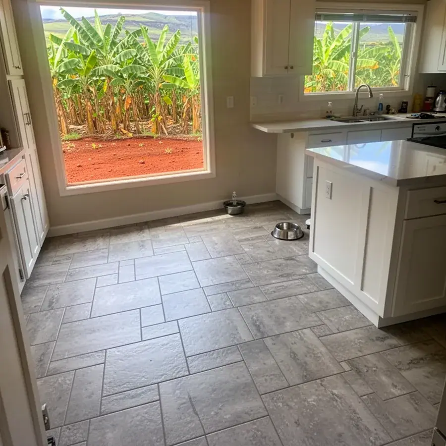 Stone look vinyl tile in Kahului slab home kitchen
