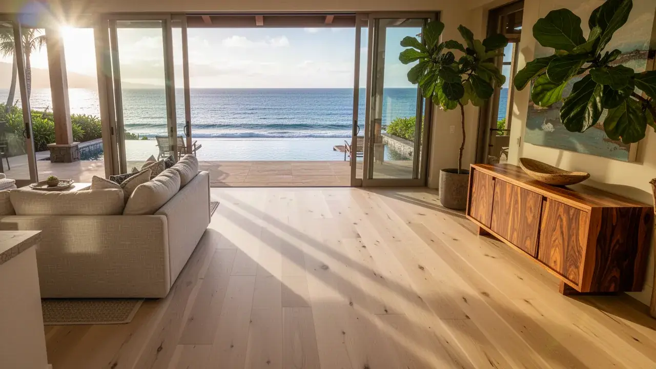 White oak hardwood floor in Kapalua luxury living room