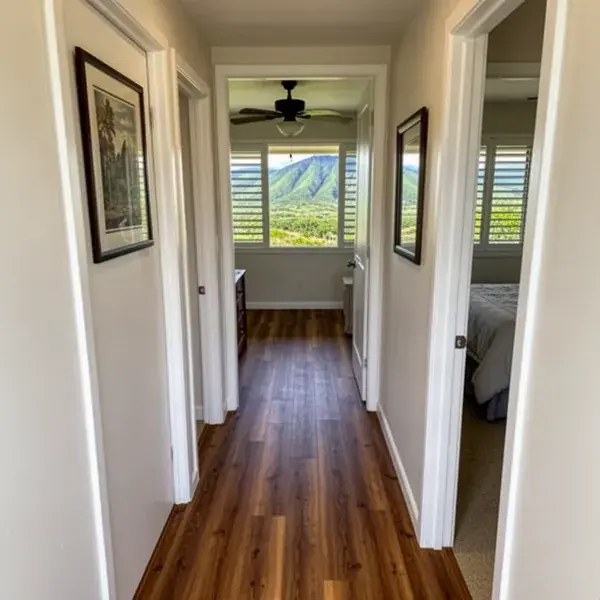 Wood-look vinyl plank hallway floor in Waiehu home